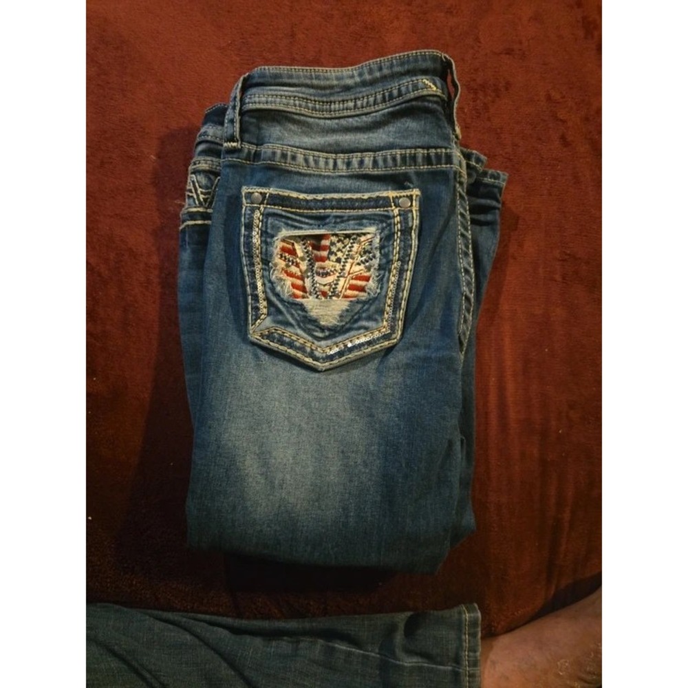 Vigoss Capri Jeans Womens 27 Blue Good Americana Flag Embellished Distressed